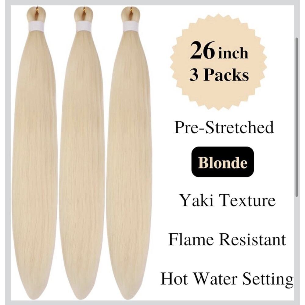 3 Packs Blonde Pre Stretched Braiding Hair 26” Yaki Synthetic Easy Braid